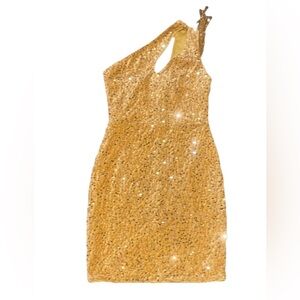 Gold Asymmetrical Sequin Cocktail Dress New without tag